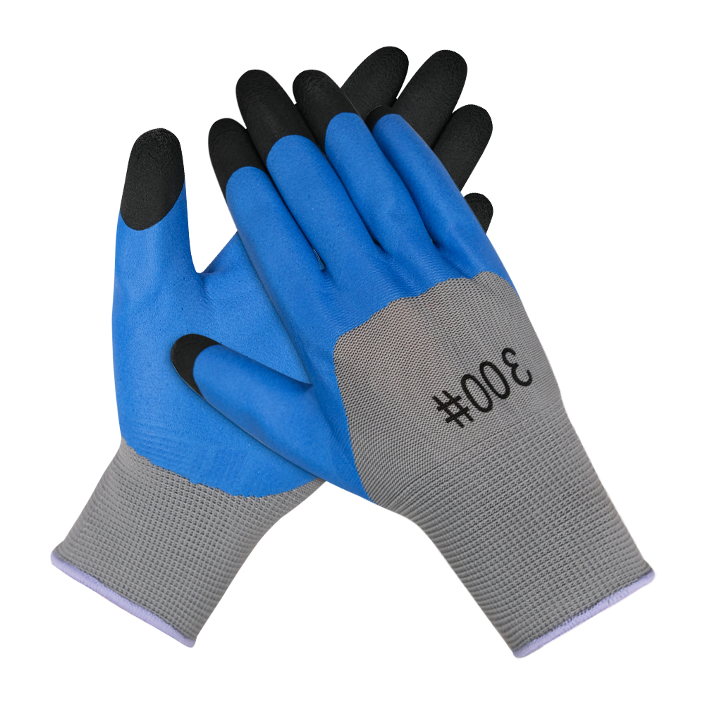Zhongshang wholesale nylon work gloves palm and fingertips are coated with foam latex work gloves