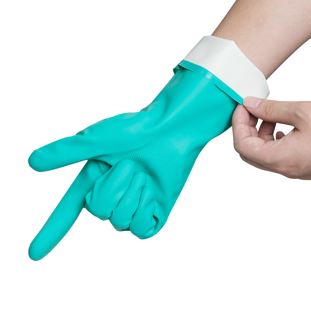 Zhongshang Green Food Grade Gloves Waterproof Resistant, Acid and Resistant Thickened Nitrile Gloves