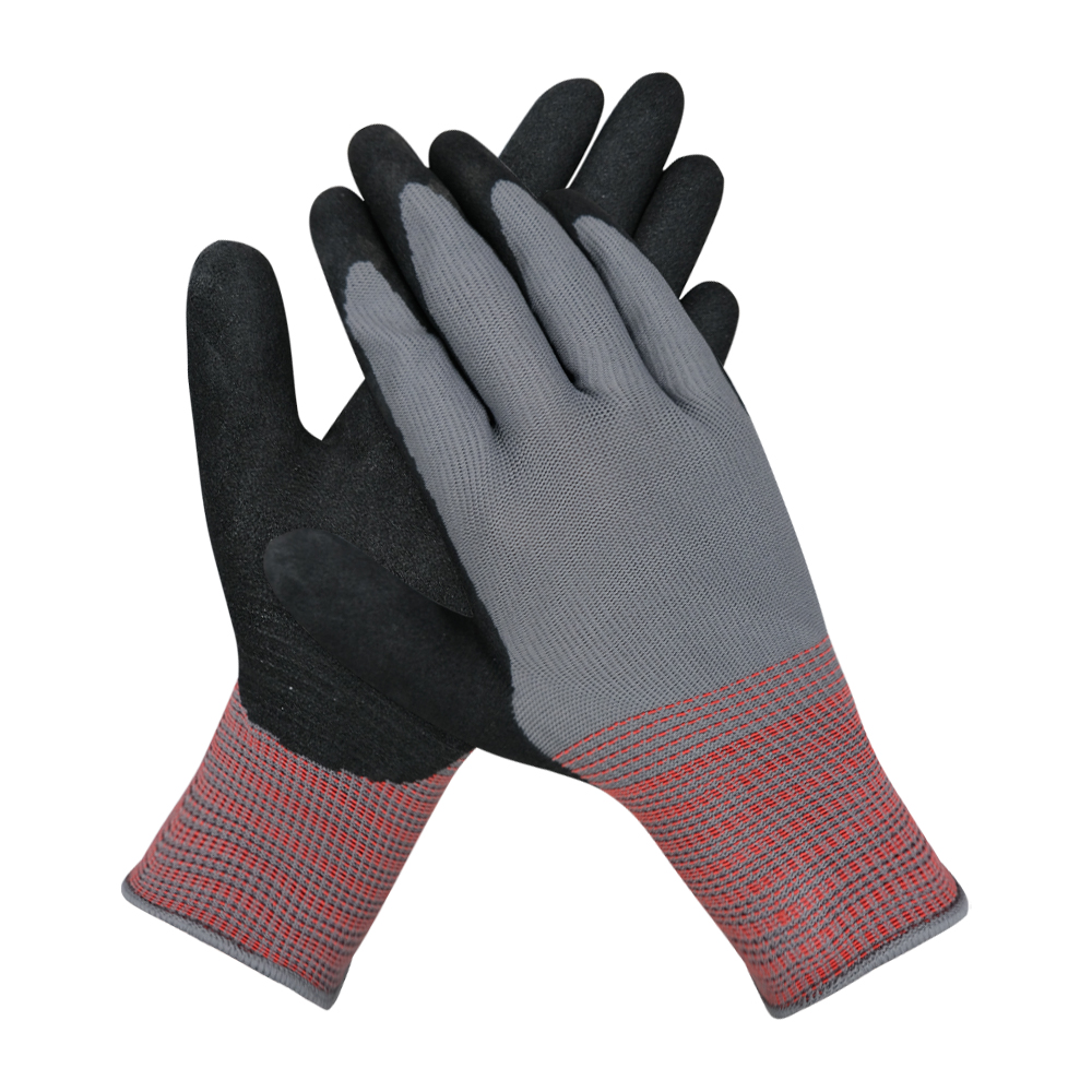 Zhongshang wear-resistant black pleated nitrile coated protective gloves