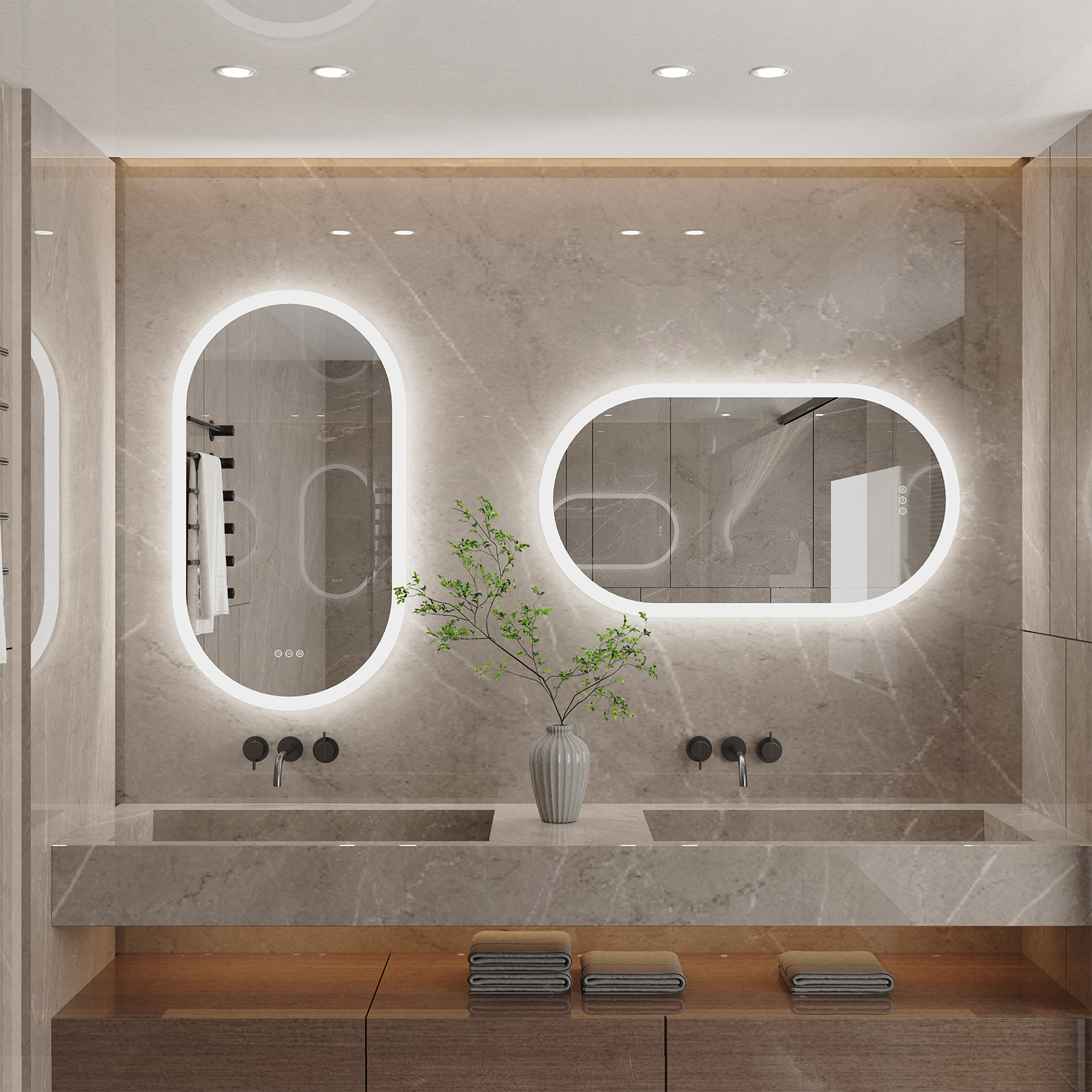 Frameless Bathroom Mirror LED Backlit Dimmable Lighted Defogging Vanity Mirror IP44 for Home/Hotel