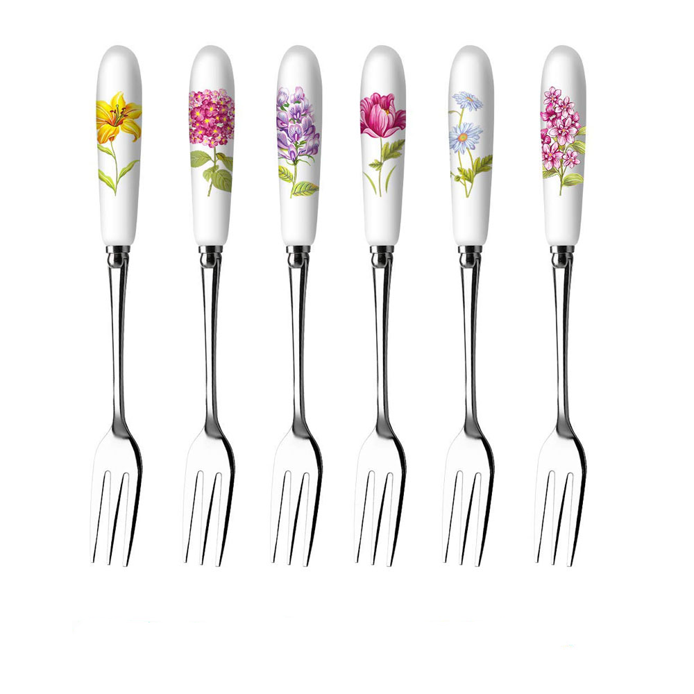 Ceramic handle stainless steel tea forks 6pcs cutlery set