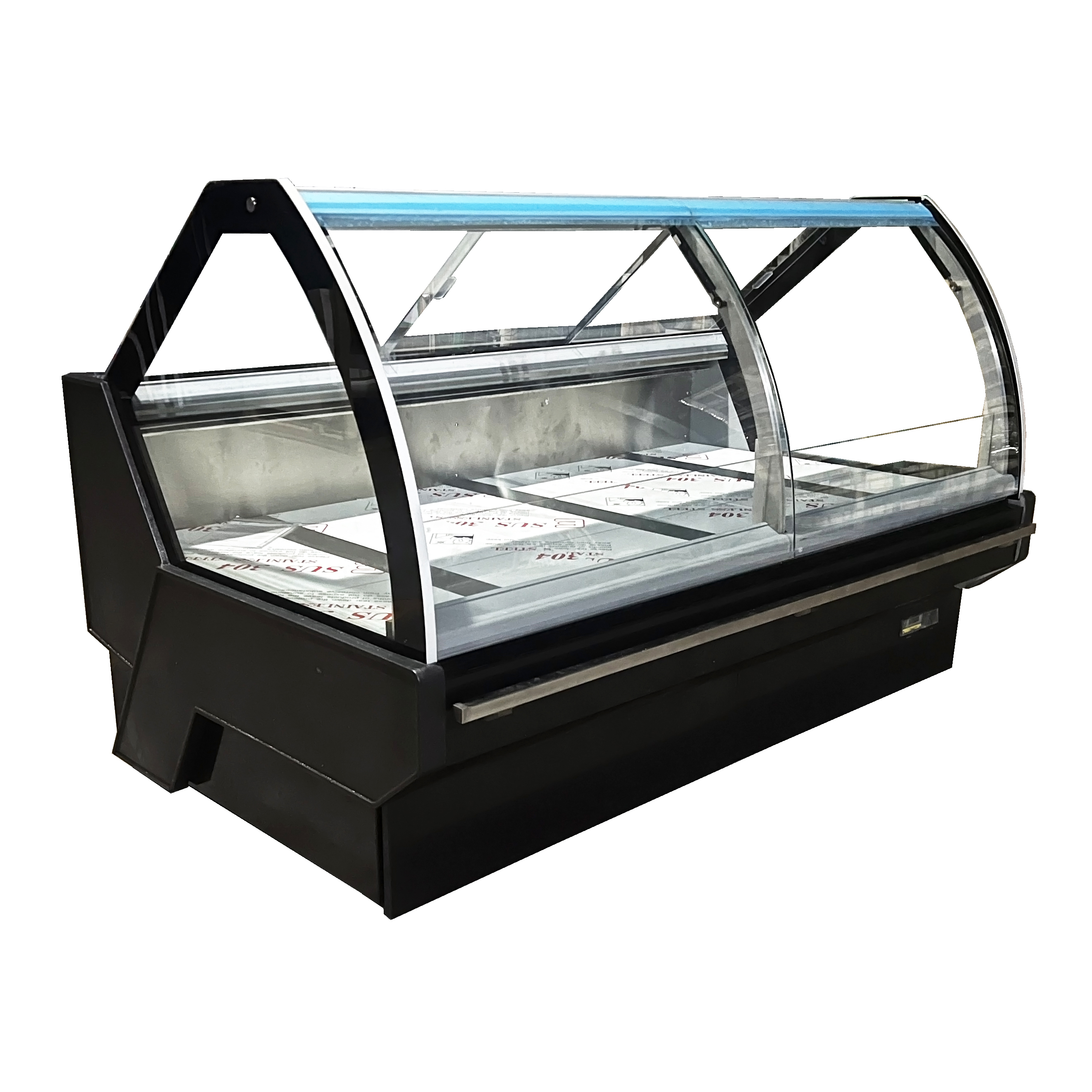 serve over counter with curved front glass