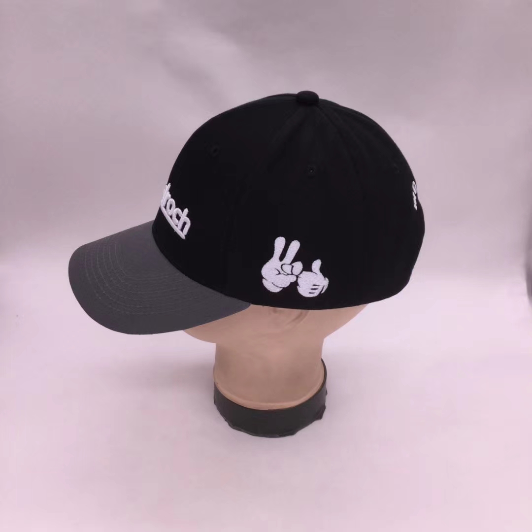 2D embroidery Black Grey Baseball Cap Custom LOGO snapback cap w/ plastic button closure closure