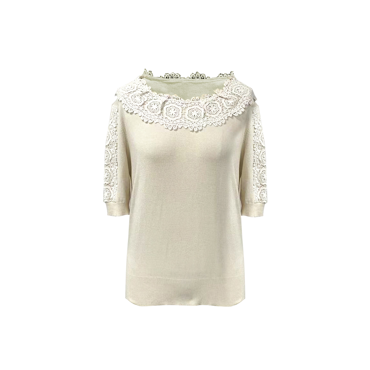 Women's Crew-neck short sleeve lace pullover Sweater