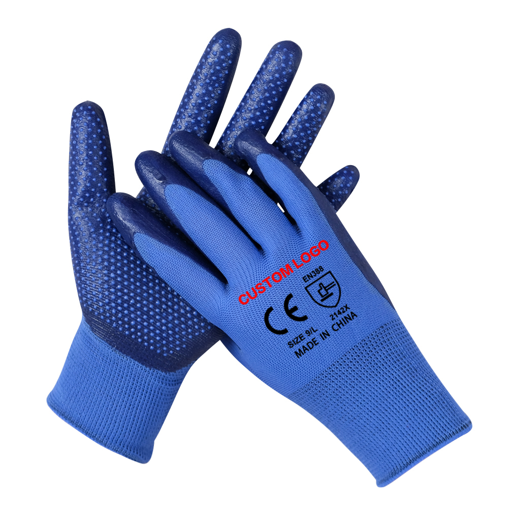Zhongshang nitrile PVC dot double coating gloves polyester shell construction safety work gloves