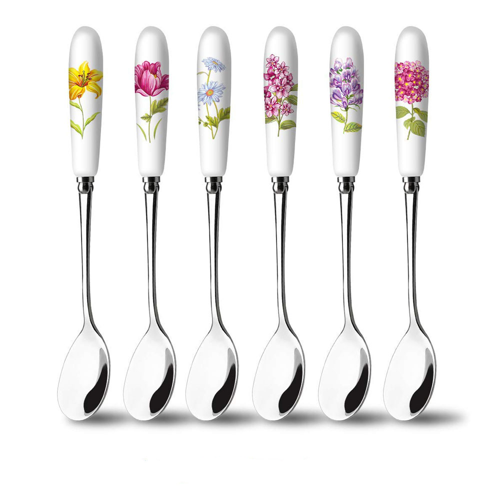 Ceramic handle stainless steel teaspoon 6pcse set