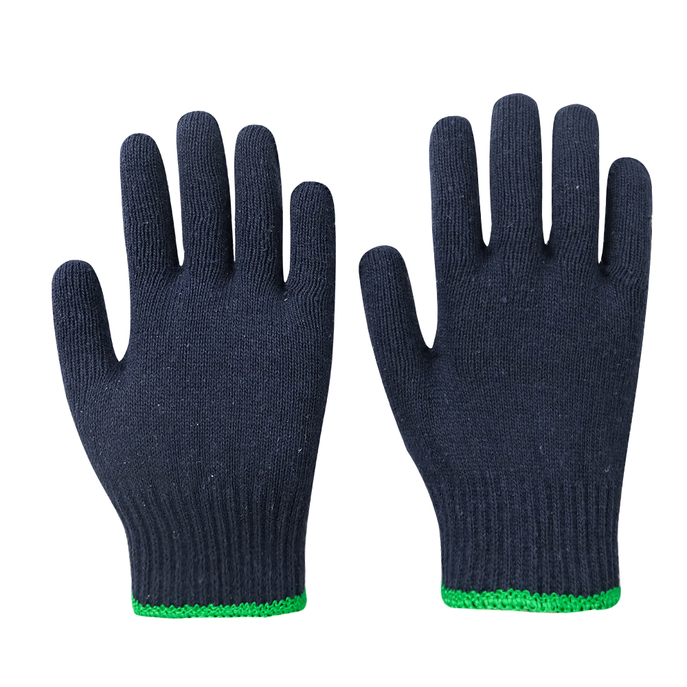Manufacture Pure Black Cotton Yarn Knitted Gloves Hand Working Black Cotton Gloves For Construction