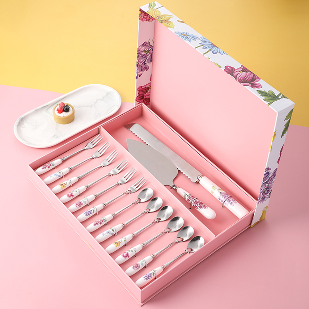 14pcs cutlery set tea fork tea spoon cake server bread knife