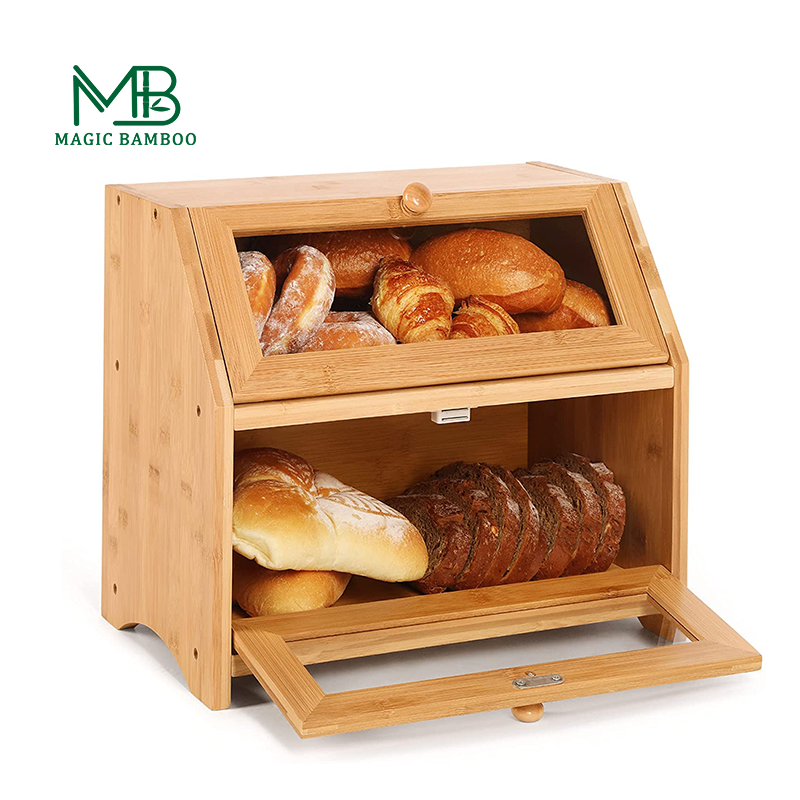 Bamboo double-layer observation window bread box