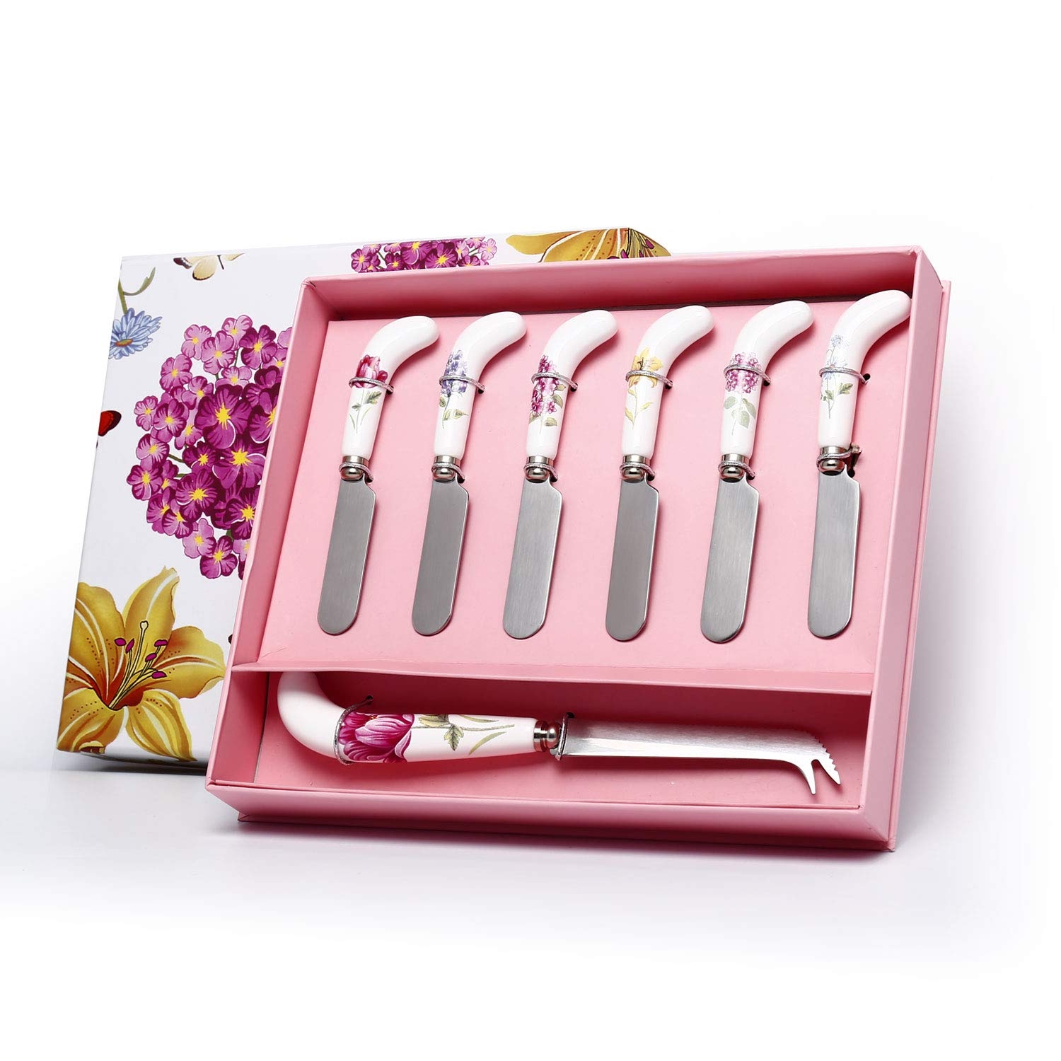 7pcs ceramic handle stainless steel butter knife cheese knife
