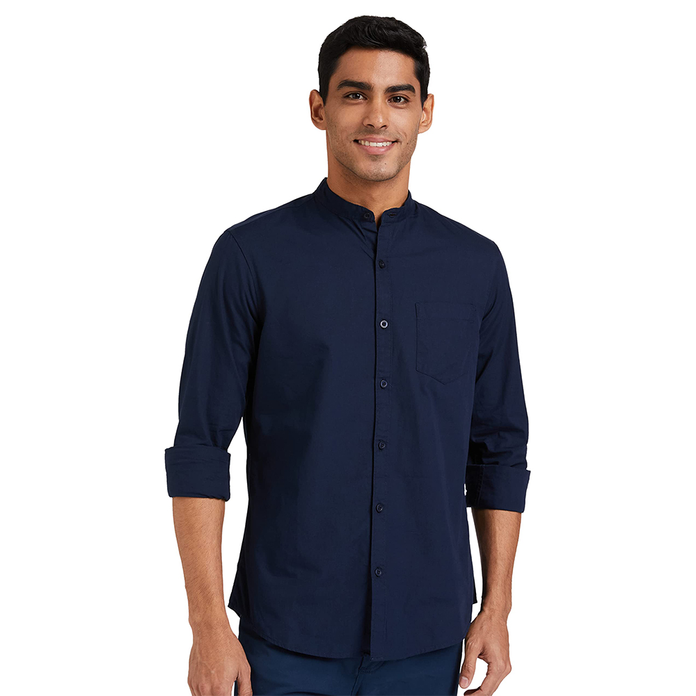 Men Solid Regular fit Casual Button Down Stand Collar Shirt For Middle East