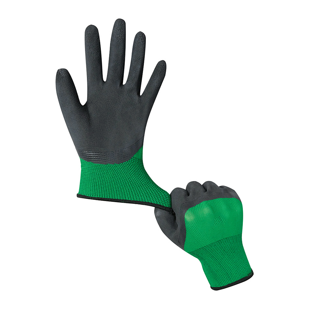 Zhongshang Green Nylon Polyester Liner Coated Black Wrinkle Latex Safety Gloves for Construction