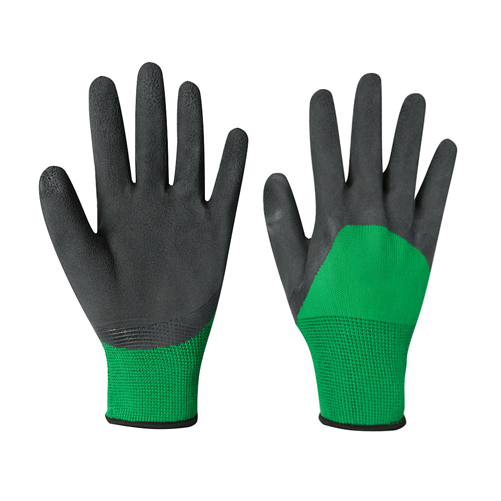Zhongshang Hot Sale Green Liner Black Latex Coating Crinkle Wear-resistant Hand Safety Work Gloves