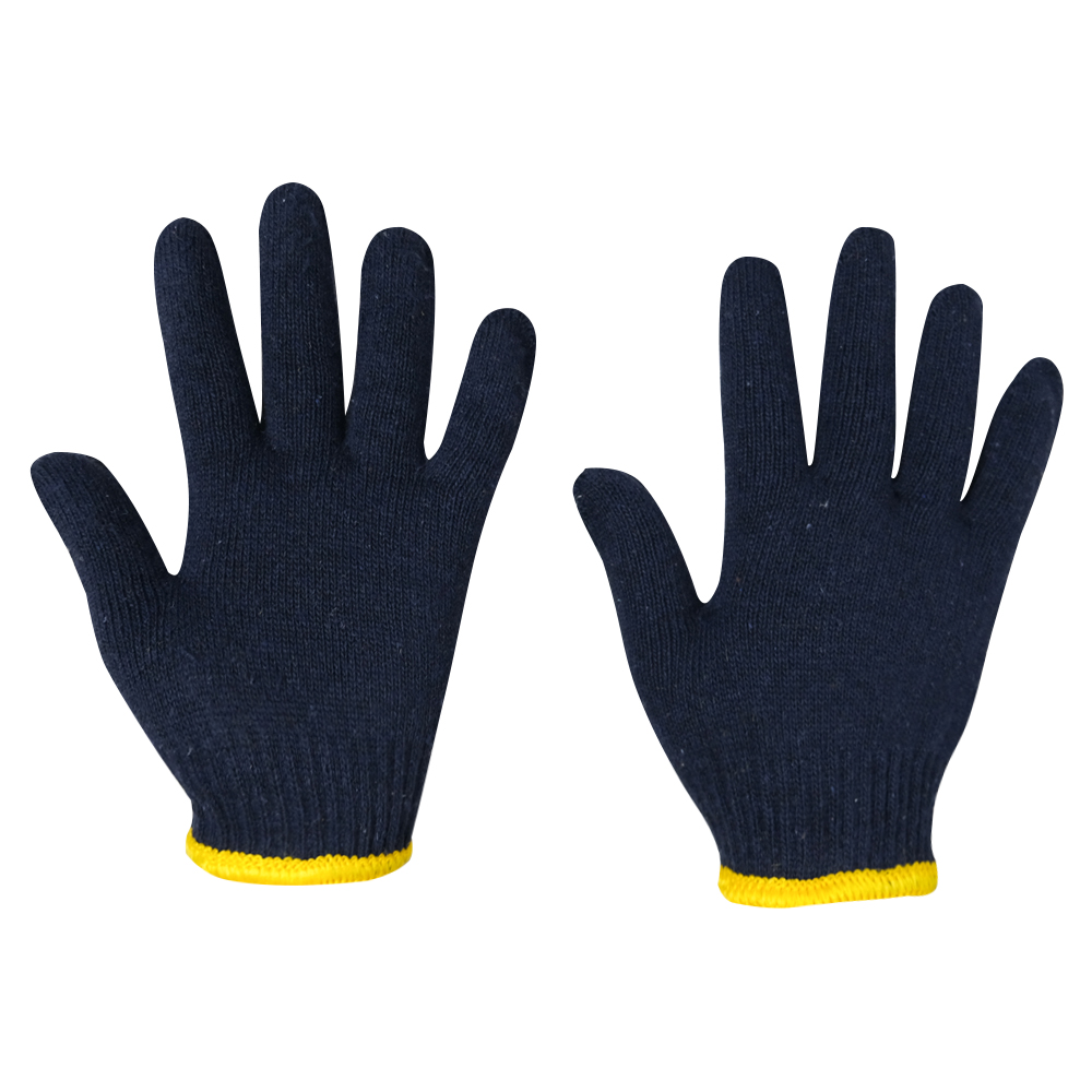 Zhongshang Anti Slip Blue Polyester Cotton Yarns String Knitted Cotton Work Safeti Hand Gloves