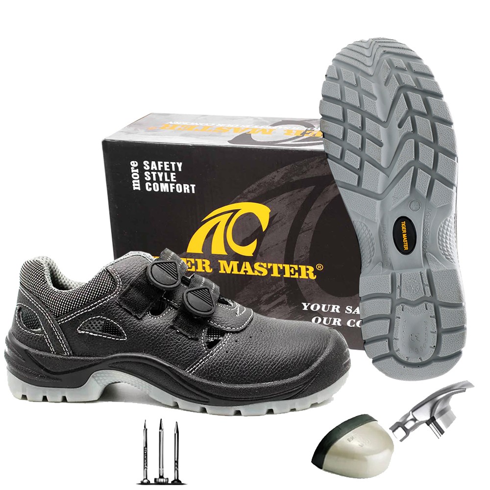 Anti -slip oil resistant pu sole puncture proof steel toe summer safety shoes for men