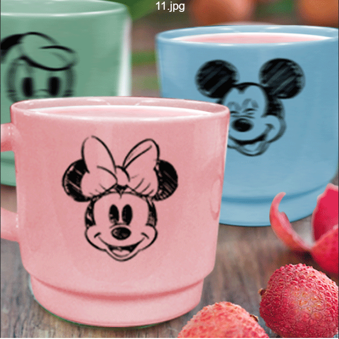 Disney Set of 4 Color Glaze Mug with metal stand
