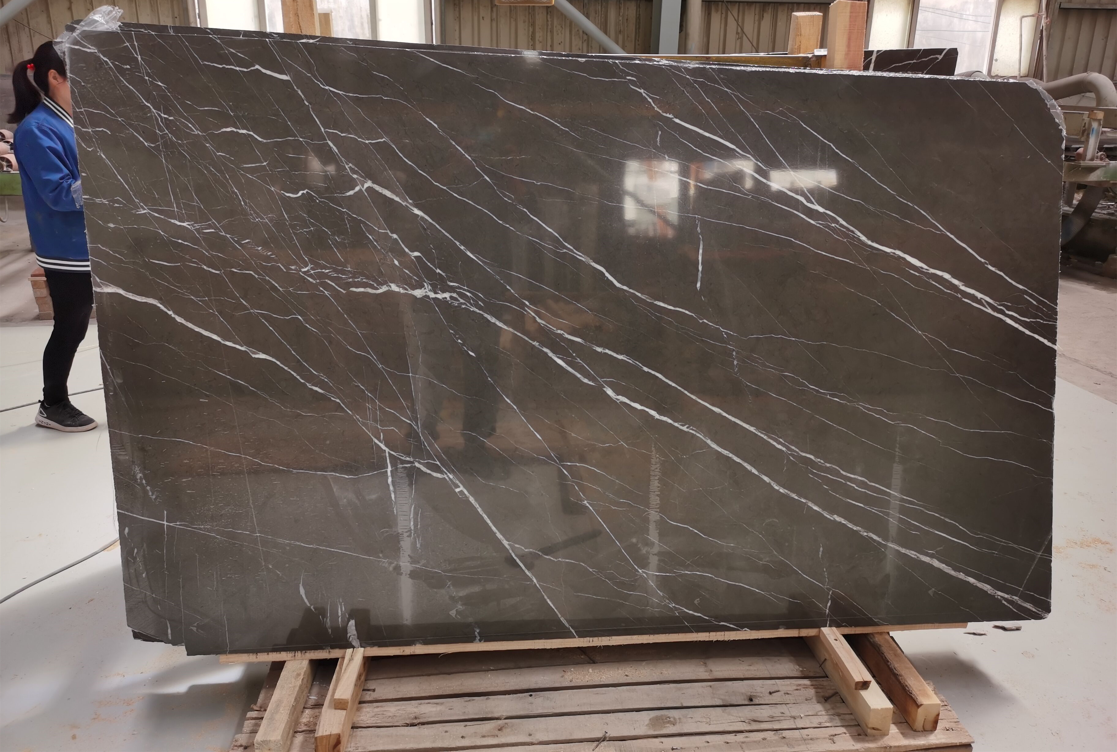 Pietra Grey Polished Marble Slab for Bathroom Floor / Wall Tile