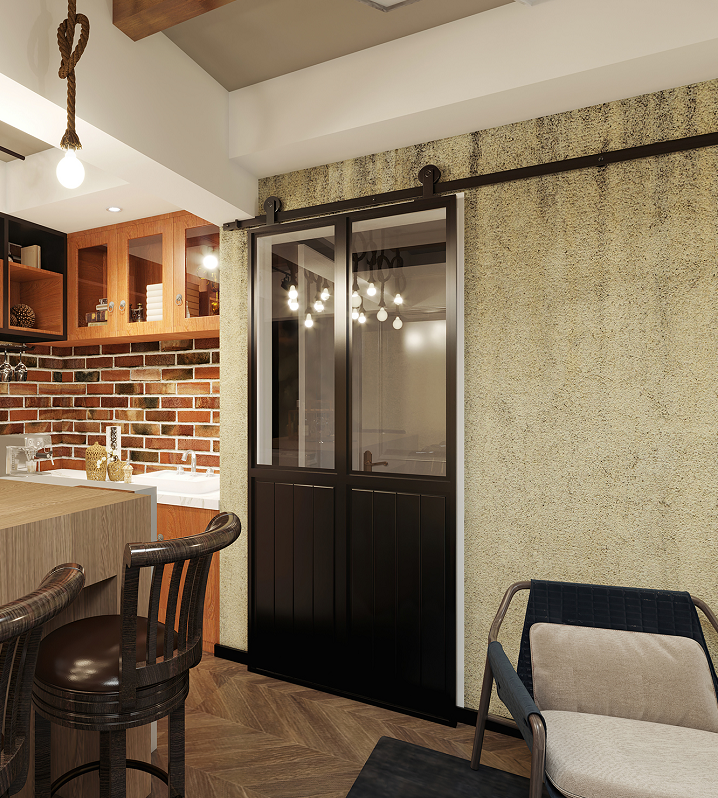 Iron frame glass sliding door