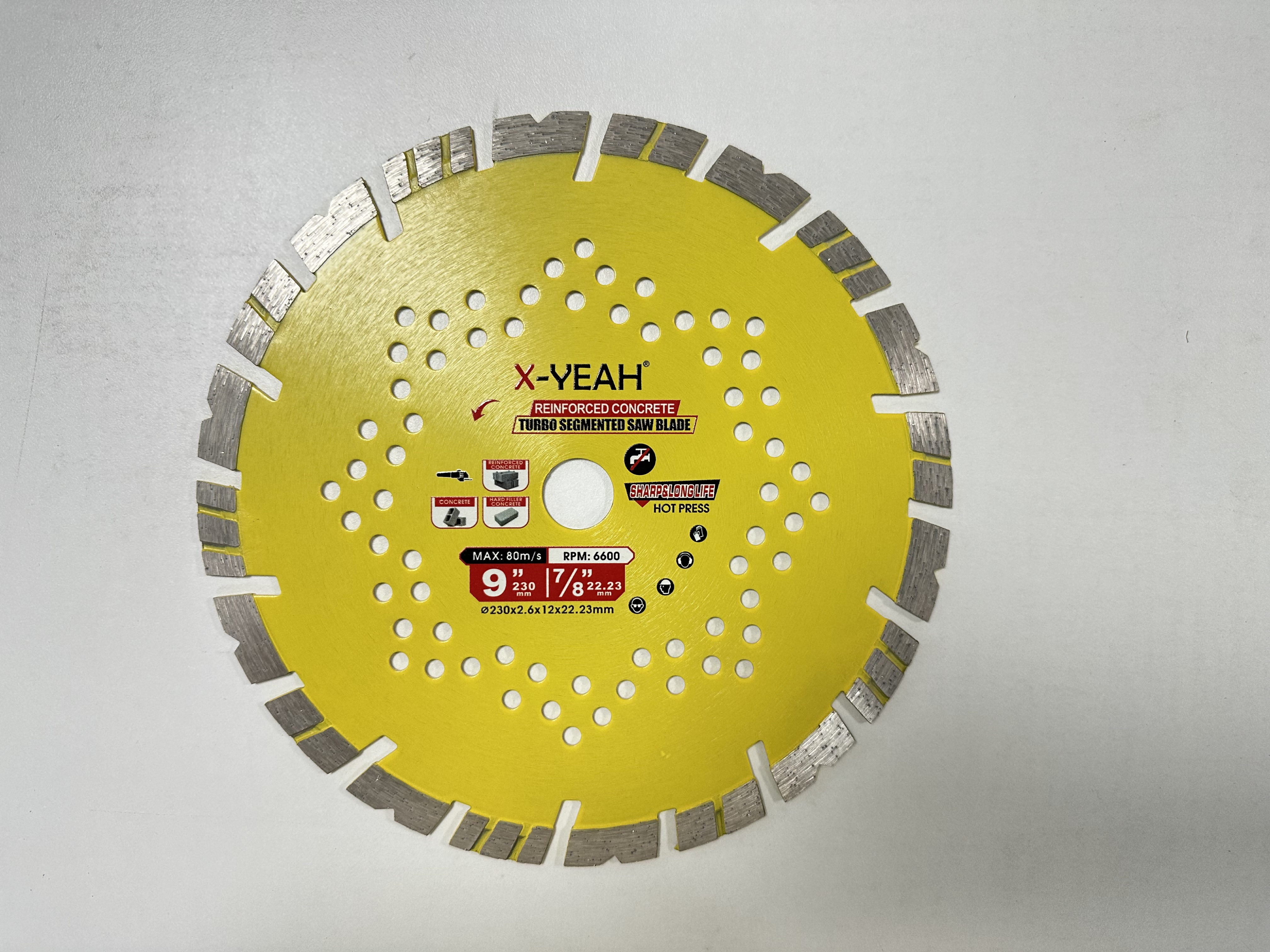 X-Yeah 230MM hot pressed diamond saw blade "V" shape segment turbo balde dry cutting concrete