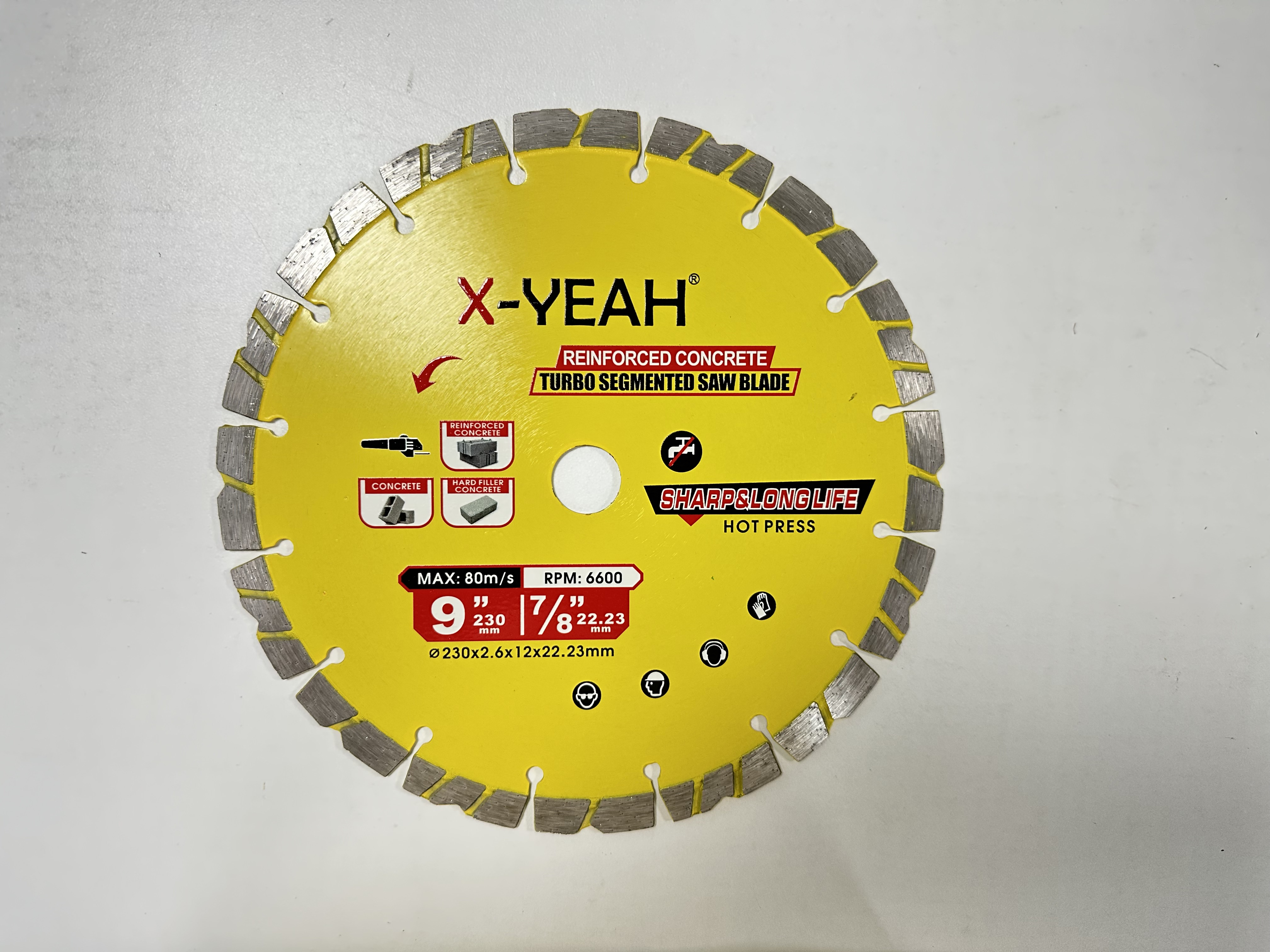 X-Yeah 230MM hot pressed diamond saw blade "V" shape segment turbo balde dry cutting concrete