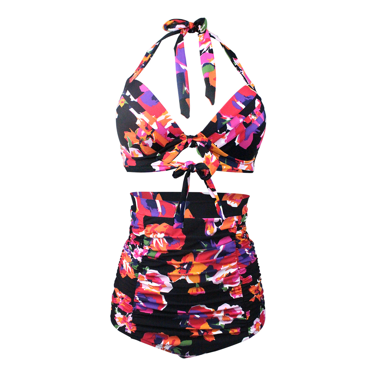 DGLT-18019 Vintage swimwear women's two piece bathing suit high waist bandage design beachwear