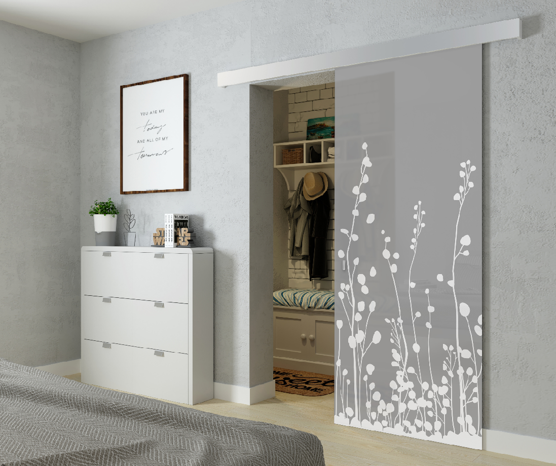 Complex pattern tempered glass door