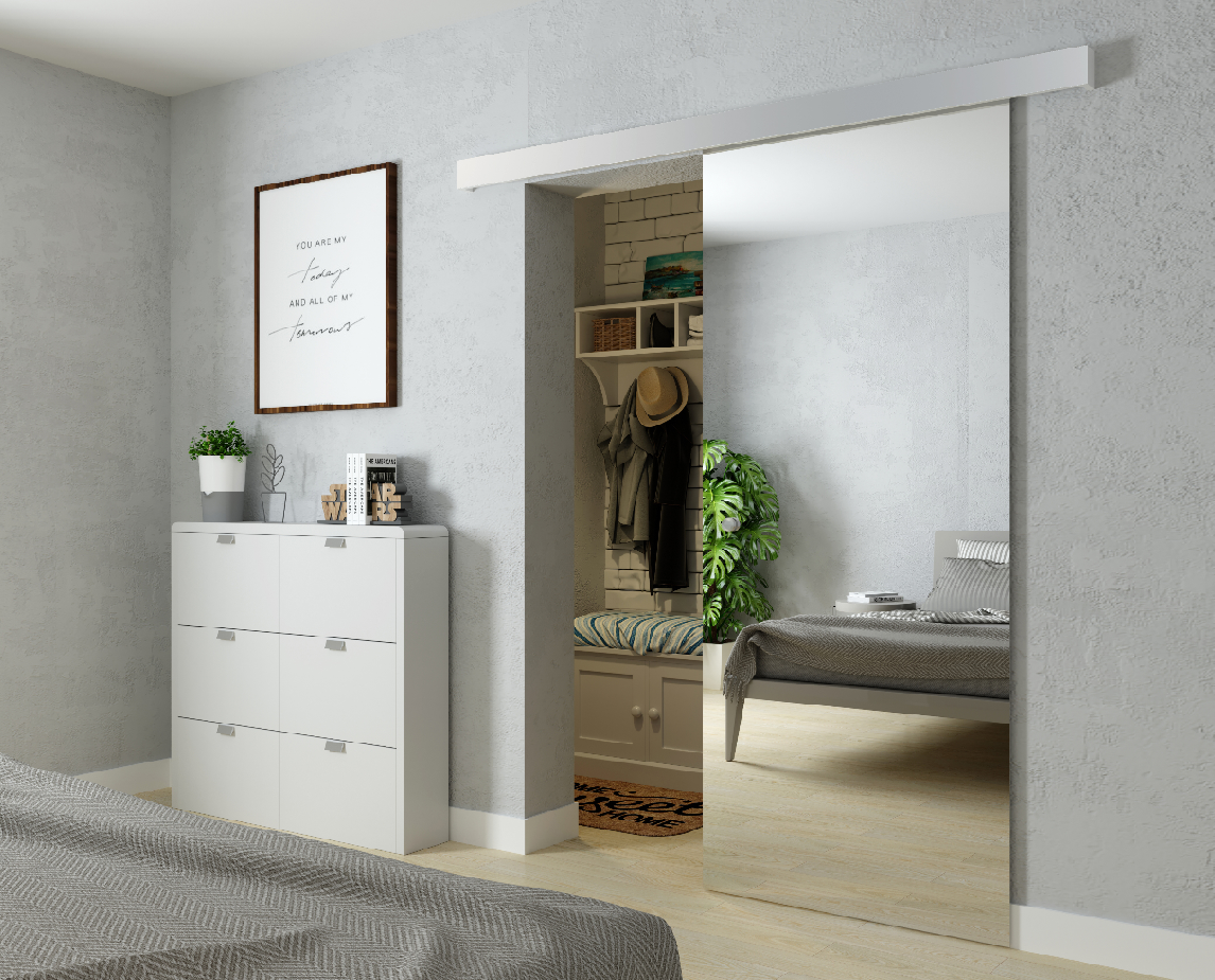 Laminated mirror glass door