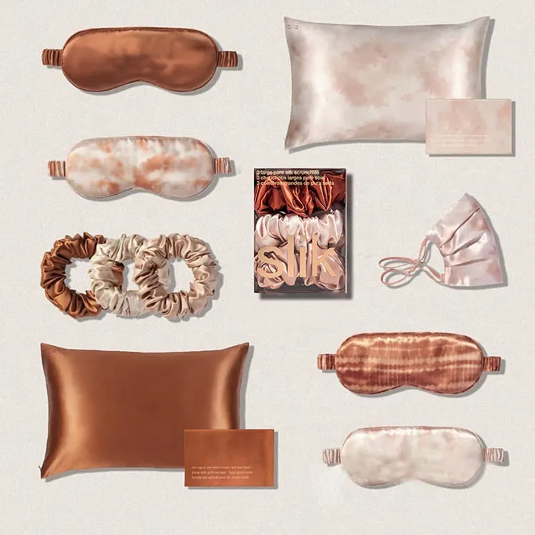 Silk pillowcase, eye mask and scrunchies set