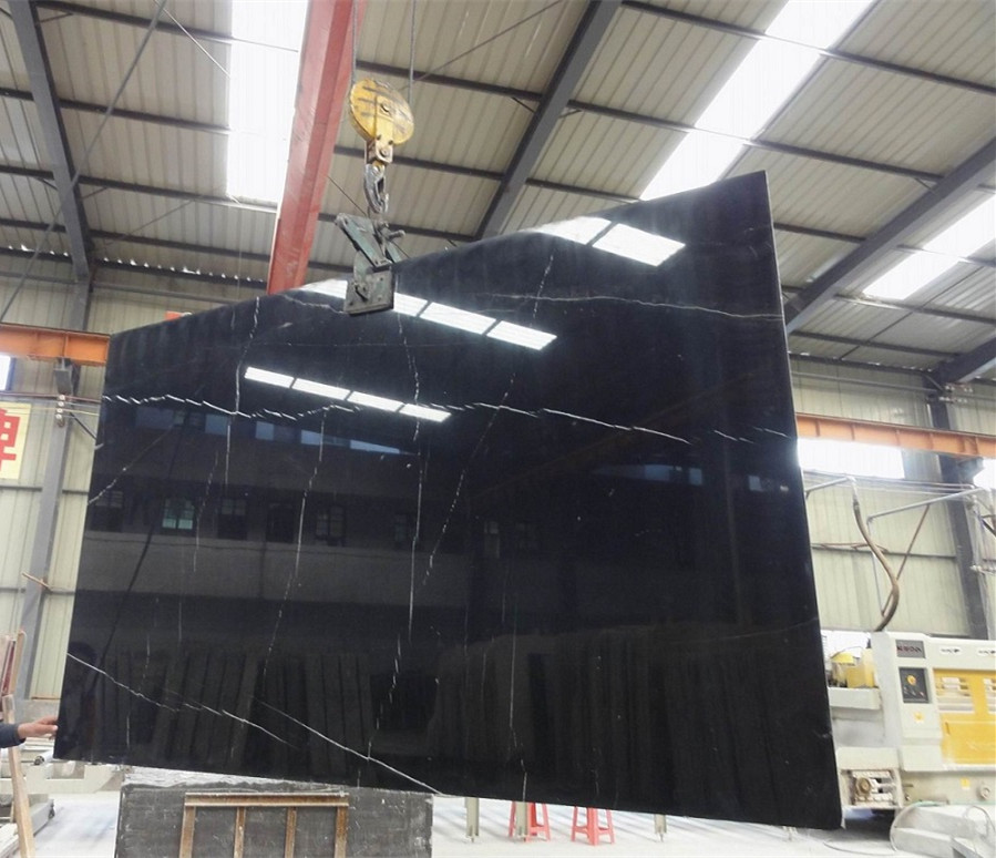 Chinese Natural Polished Nero Marquina Marble Stone Slab for Floor/Background/Countertop