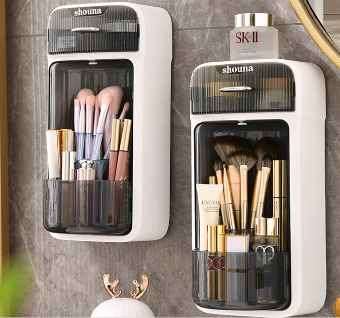 Wall-mounted swivel makeup brush organizer