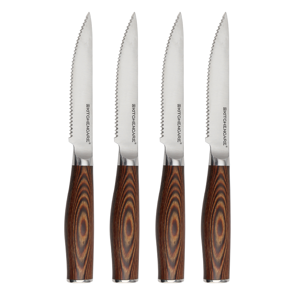 Hip-home serrated knife kitchen 4pcs steak knives set pakka wood