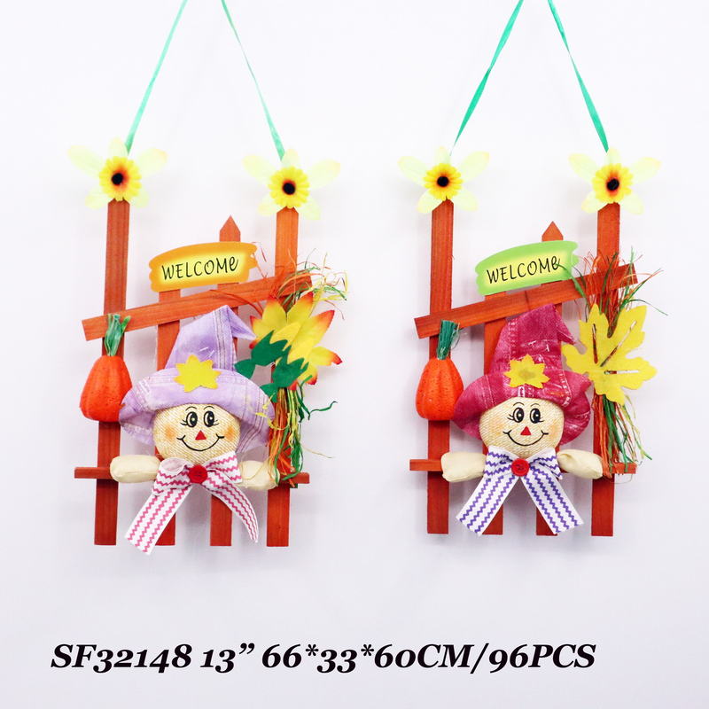 13 Inch Fall Garden Decor scarecrow with fance hanging