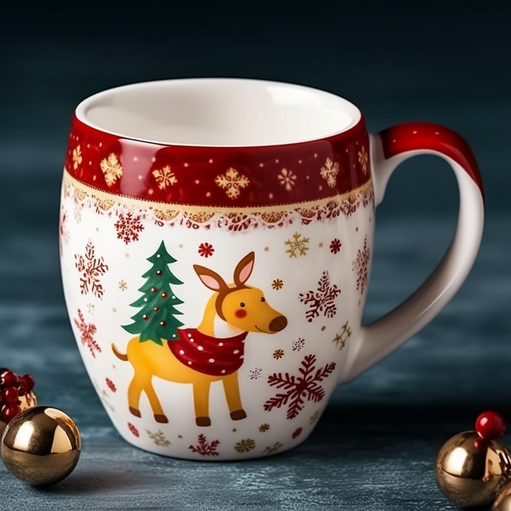 Christmas-themed ceramic latte mugs
