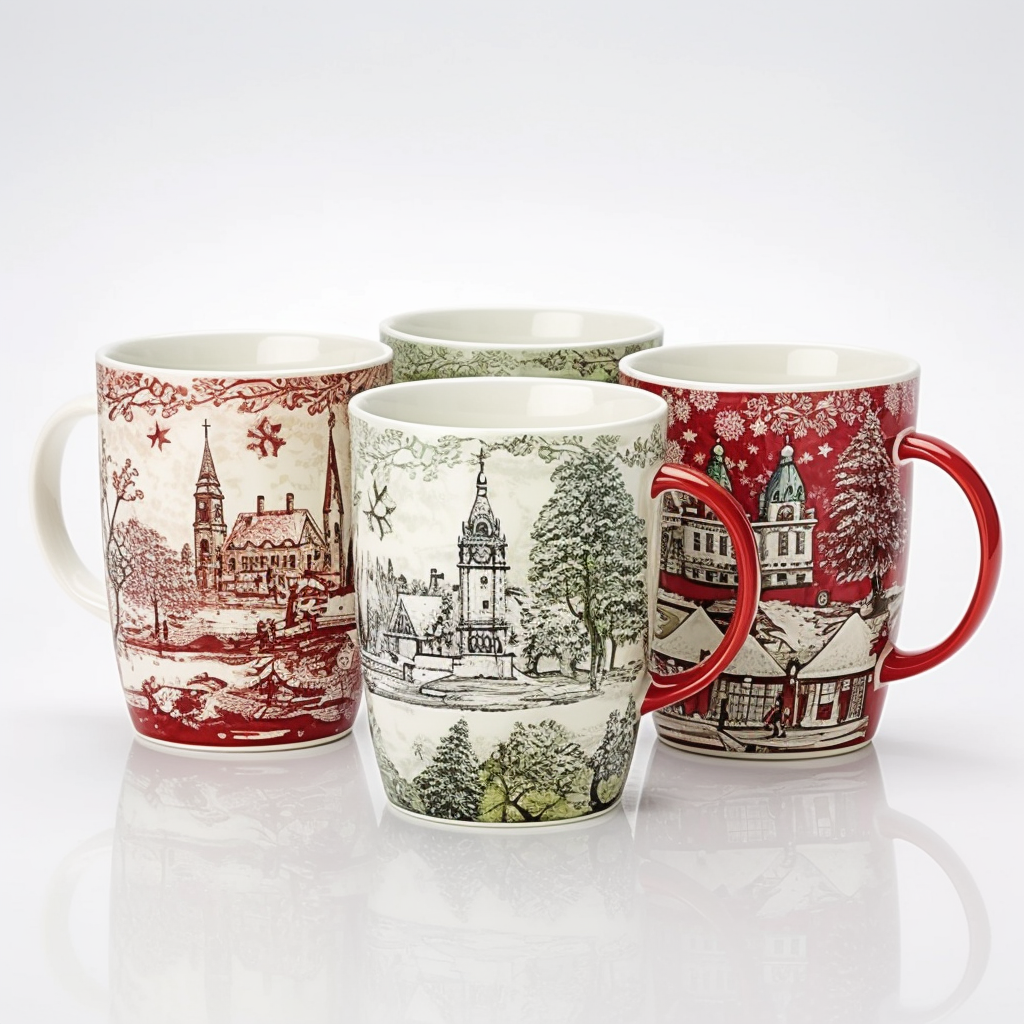 Cozy winter scene ceramic mugs