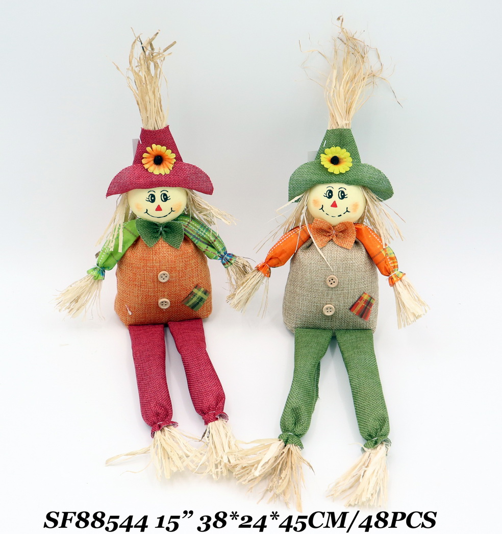 15 Inch Fall Harvest Decoration Scarecrow Sitting