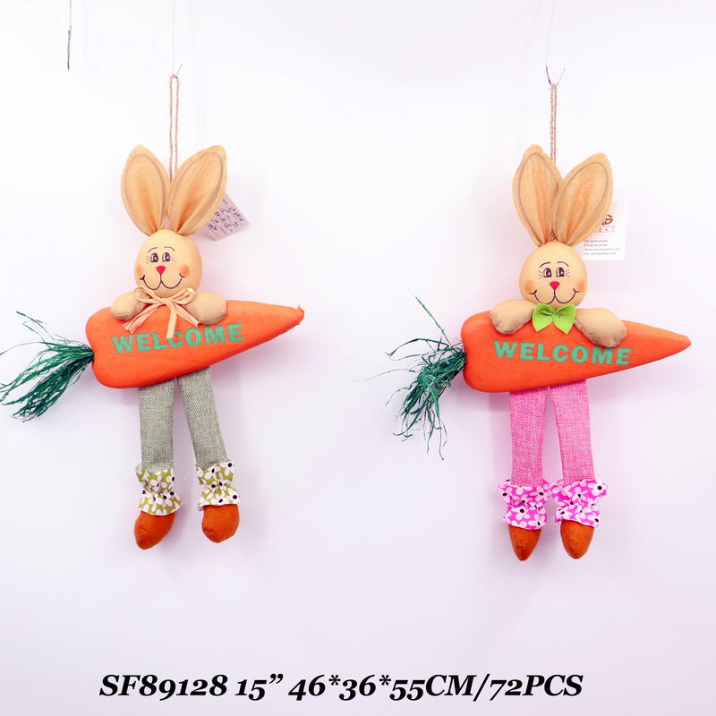 15 Inch Easter Decor Rabbit With Radish Hanging Welcome