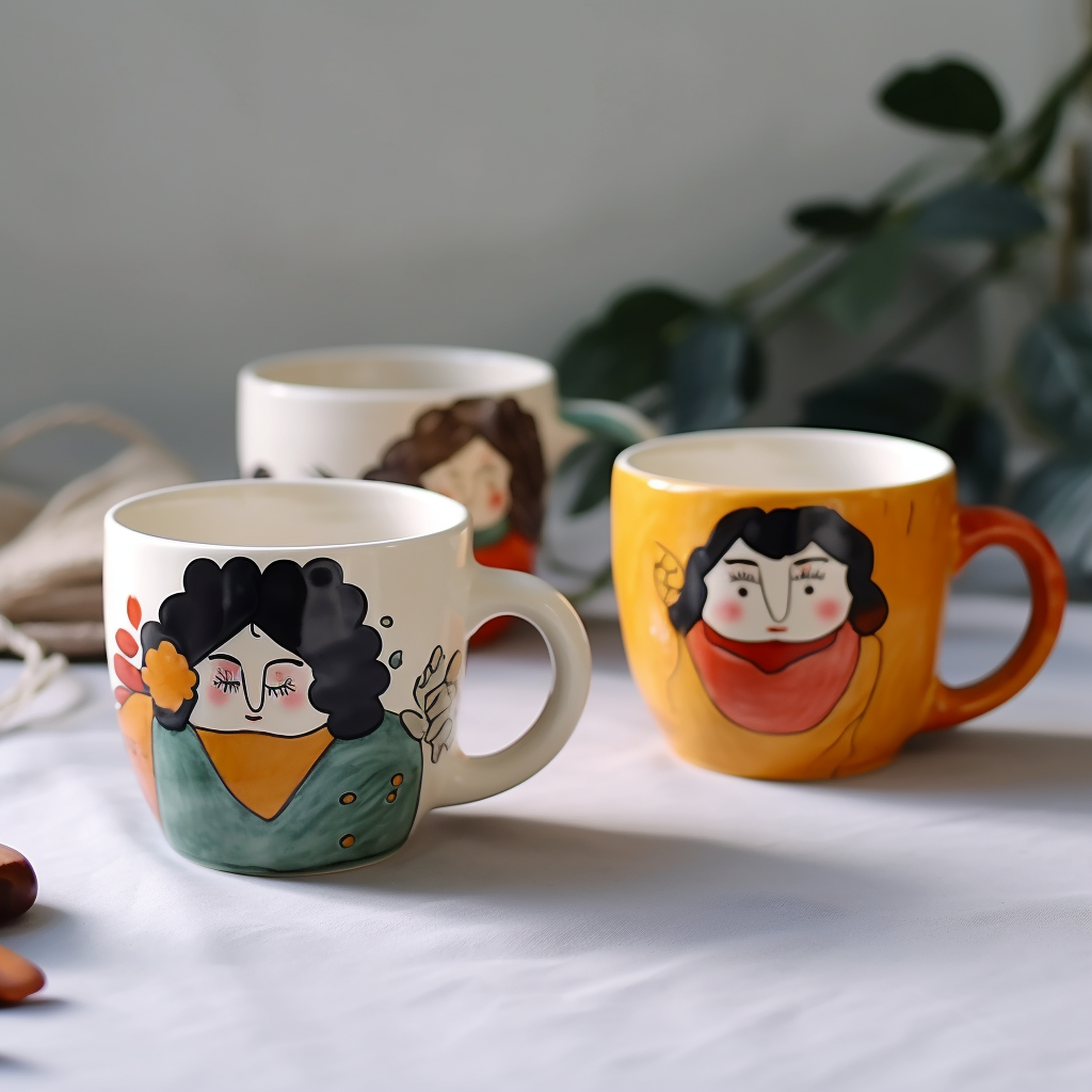 Artistic ceramic mug with kid-friendly cartoon design