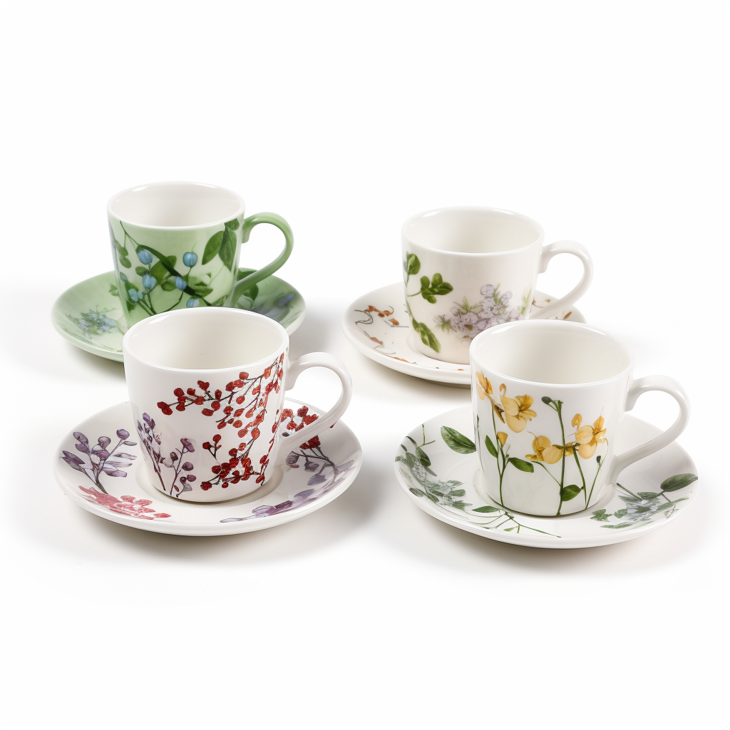 Gold-edged porcelain tea set with spring floral motif
