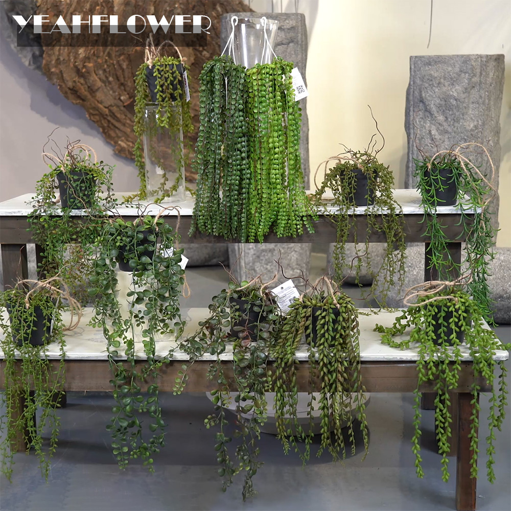 Artificial Hanging Plant Pea pod Leaves Fake Hanging Plant Faux Eucalyptus Mandala Vine in Pot