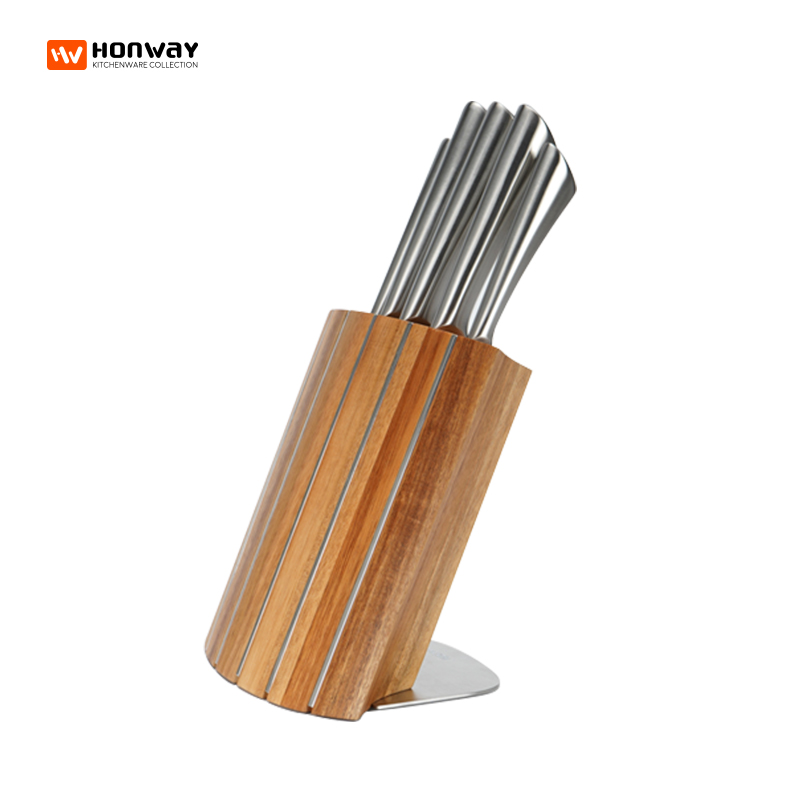 HONWAY 154 classic series - 6pcs S/S hollow handle knife set with acacia block