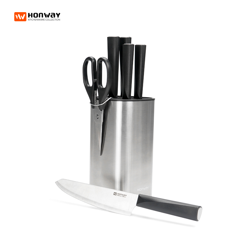 HONWAY 481 series - 7pcs S/S cap PP handle knife set with S/S universal stand