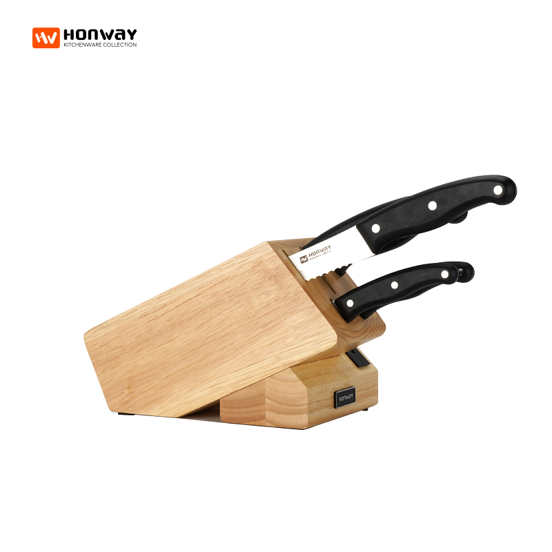 HONWAY 425 series - 6pcs forged ABS handle knife set with rubber0 wood block