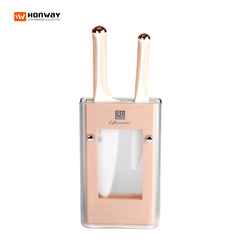 Honway 284P001 - 3pcs PP/TPR grip handle knife set with plastic block