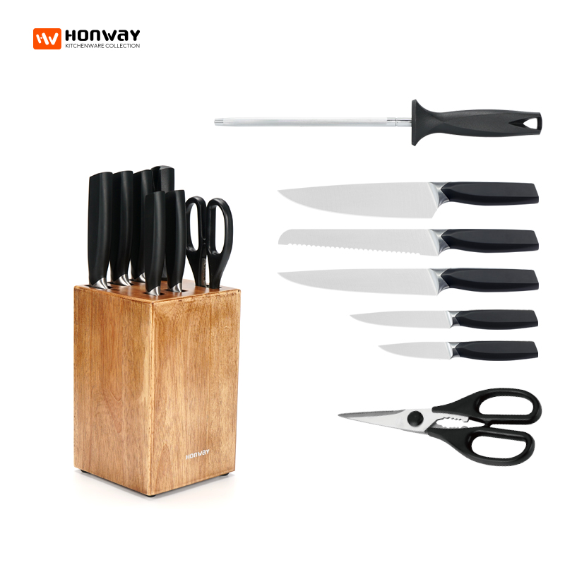 HONWAY 238 series - 8pcs forged ABS handle knife set with rubber wood block