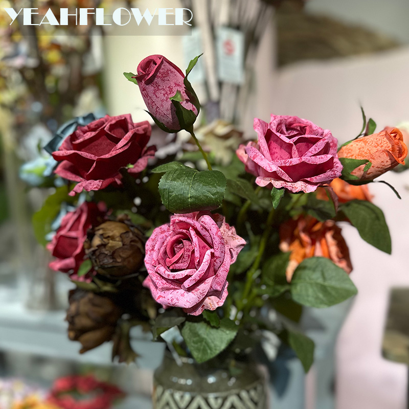 Fine Artificial Rose Flowers Blossom Autumn Rose Flowers Silk Faux Roses with Long Stem