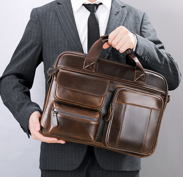 Briefcase Genuine Leather Laptop Crossbody Bag Leather Vintage Briefcase Man Office Business Bag