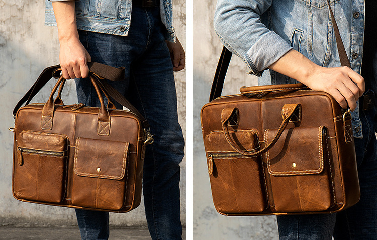 Travel Bag Canvas Men'S Briefcase Business Laptop Leather Laptop Briefcase Bag For Men Business
