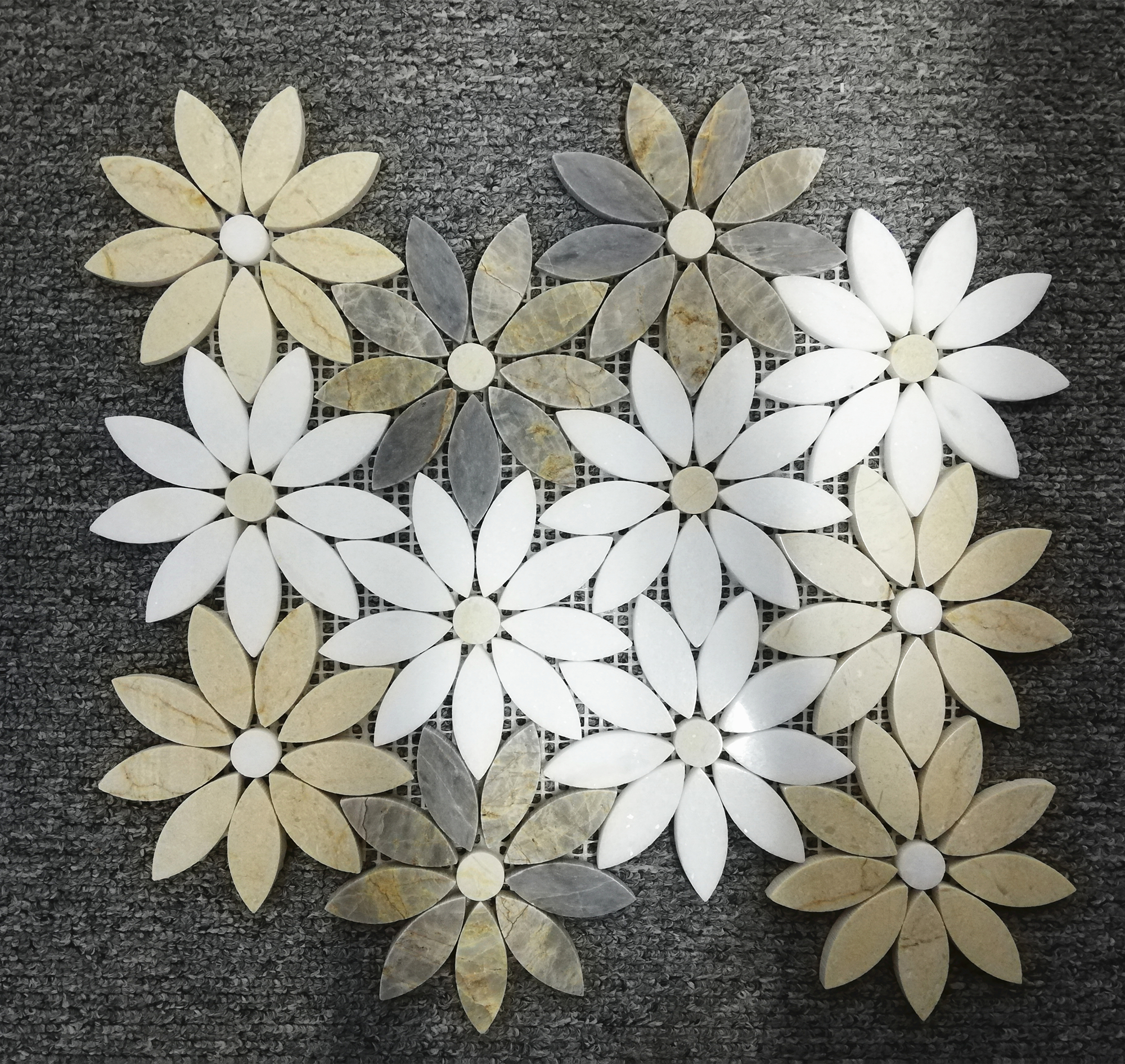 Carrara White Marble Daisy Flower Pattern Mosaic Tile Polished