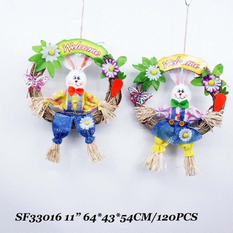 11 Inch Easter Rabbit Straw Wreath Hanging Holiday Decoration