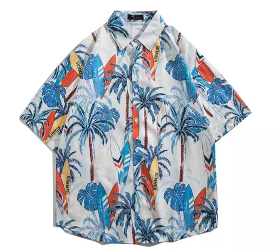 Custom printed Beach Men Shirt holiday Quick Dry Polyester Button Down Collar Short Sleeves